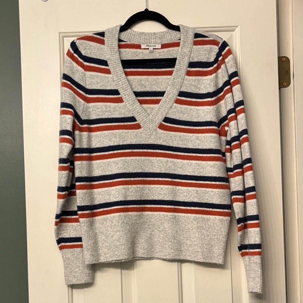 Madewell Multicolor Striped Wool Blend V-Neck Sweater